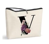 Borsa per il trucco iniziale personalizzata A-Z Lettera Trucco Borsa Monogramma Viaggio Trucco Borsa Regali per le Donne, V, Borsa Cosmetica Personalizzata