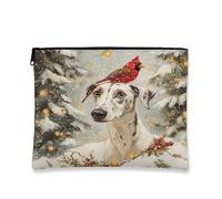 Borsa per il trucco invernale a forma di cane, cardinale uccellino, vintage, borsa da viaggio per donne, piccola borsa portatile in tela con cerniera, 17,8 x
