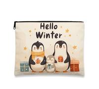 Borsa per il trucco invernale a forma di pinguino, adorabile astuccio da viaggio per cosmetici da donna, piccolo organizer portatile in tela con cerniera, borsa da toilette per la cura della pelle du