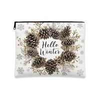 Borsa per il trucco invernale, borsa da viaggio per cosmetici, con corona di pigne, da donna, piccola borsa portatile in tela con cerniera, borsa da toilette per la cura della pelle delle vacanze