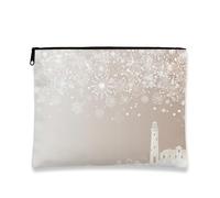 Borsa per il trucco invernale, borsa da viaggio per cosmetici con design a fiocco di neve, organizer portatile in tela con cerniera, borsa da toilette per la cura della pelle delle vacanze, bianco
