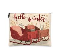 Borsa per il trucco invernale, borsa da viaggio per cosmetici, con motivo slitta rustica, per donne, piccola borsa portatile in tela con cerniera, borsa da toilette per la cura della pelle delle