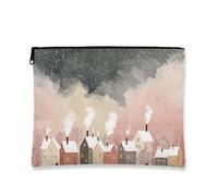 Borsa per il trucco invernale, borsa da viaggio per cosmetici con scena del villaggio accogliente per donne, piccola borsa portatile in tela con cerniera, borsa da toilette per la cura della pelle