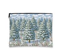 Borsa per il trucco invernale con alberi di pino, borsa da viaggio per cosmetici da donna, piccola borsa portatile in tela con cerniera, borsa da toilette per la cura della pelle delle vacanze, bianco