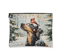 Borsa per il trucco invernale con cane, borsetta per cosmetici cardinale festiva per donne, organizer portatile in tela con cerniera, borsa da toilette per la cura della pelle delle vacanze, 17,8 x 23