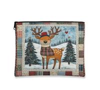 Borsa per il trucco invernale con cervo, graziosa renna scozzese, borsa da viaggio per donne, piccola borsa portatile in tela con cerniera, borsa da toilette per la cura della pelle delle vacanze