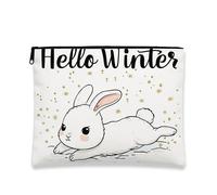 Borsa per il trucco invernale con coniglietto, borsa da viaggio per cosmetici, da donna, piccola borsa portatile in tela con cerniera, borsa da toilette per la cura della pelle delle vacanze, bianco
