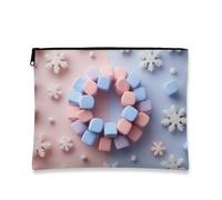 Borsa per il trucco invernale, con fiocchi di neve e cubi pastello, borsa da viaggio per donne, piccola borsa portatile con cerniera, borsa da toilette per la cura della pelle delle vacanze, Pastello
