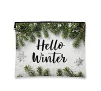 Borsa per il trucco invernale, con fiocchi di neve e foglie di pino, borsa da viaggio per donne, piccola borsa portatile in tela con cerniera, borsa da toilette per la cura della pelle delle vacanze