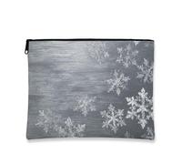 Borsa per il trucco invernale con fiocco di neve, elegante pochette da viaggio per cosmetici in argento per donna, organizer portatile in tela con cerniera, 7x9 pollici