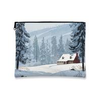 Borsa per il trucco invernale con paesaggio, borsa da viaggio per cosmetici da donna, piccola borsa portatile in tela con cerniera, borsa da toilette per la cura della pelle delle vacanze, bianco, 7x9