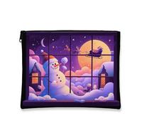 Borsa per il trucco invernale, con pupazzo di neve e slitta, borsa da viaggio per donne, piccola borsa portatile in tela con cerniera, borsa da toilette natalizia per la cura della pelle, Viola, 7x9