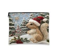 Borsa per il trucco invernale con scoiattolo, graziosa creatura del bosco, borsa da viaggio per donne, organizer portatile con cerniera, borsa da toilette natalizia per la cura della pelle 17,8 x 23,9