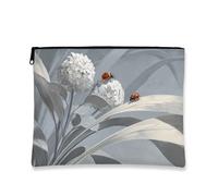 Borsa per il trucco ispirata alla natura, borse da viaggio per cosmetici con coccinella floreale nera bianca per donne, piccola borsa portatile in tela con cerniera, organizer per articoli da toeletta