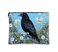 Borsa per il trucco ispirata alla natura, borse da viaggio per cosmetici floreali con corvo nero per donne, piccola borsa portatile in tela con cerniera, borsa da toilette per la cura della pelle