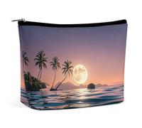 Borsa per il trucco "La luna sopra l'oceano" per donna, portatile, cosmetica, impermeabile, estetica, da viaggio e da lavoro