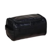 Borsa Per Il Trucco Leather Men Business Portable Storage Bag Toiletries Organizer Women Travel Cosmetic Bag Hanging Waterproof Wash Pouch Borsa Cosmetica(Black)