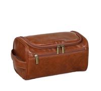 Borsa Per Il Trucco Leather Men Business Portable Storage Bag Toiletries Organizer Women Travel Cosmetic Bag Hanging Waterproof Wash Pouch Borsa Cosmetica(Brown)