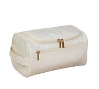 Borsa Per Il Trucco Leather Men Business Portable Storage Bag Toiletries Organizer Women Travel Cosmetic Bag Hanging Waterproof Wash Pouch Borsa Cosmetica(Beige)