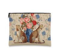 Borsa per il trucco leopardata, borsa da viaggio per cosmetici con motivo floreale vintage, borsa da viaggio portatile piccola in tela con cerniera, organizer per articoli da toeletta ispirati alla