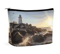 Borsa per il trucco Lighthouse Rocks Seaside, borsa per il trucco da viaggio portatile, borse per cosmetici, borsa con cerniera, piccola borsa da toilette per donna