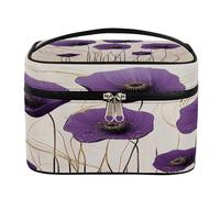 Borsa per il trucco, linea oro fiore viola grande capacità borsa da toilette da viaggio per le donne con manico e corda fissa elastica portatile borsa per il trucco organizzatore, Linea Oro Fiore