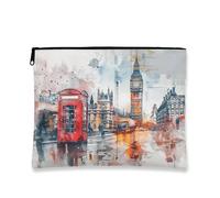 Borsa per il trucco Londra, cabina telefonica rossa, vintage, con paesaggio urbano, borsa da viaggio per donne, piccola borsa portatile in tela con cerniera, idea regalo per la cura della pelle, Rosso