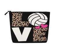 Borsa per il trucco LOVE Volleyball con stampa leopardata - Borsa da viaggio in canapa sintetica, organizer per articoli da toeletta, portamonete con cerniera