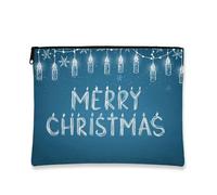 Borsa per il trucco Merry Christmas, borsa da viaggio blu per cosmetici da donna, piccola borsa portatile in tela con cerniera, borsa da toeletta stagionale per la cura della pelle, Blu, 7x9 Inch