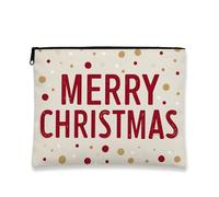 Borsa per il trucco Merry Christmas, borsa da viaggio per cosmetici a pois beige per donne, piccola borsa portatile in tela con cerniera, borsa da toilette per la cura della pelle delle vacanze, Beige