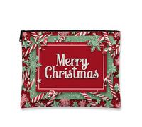 Borsa per il trucco Merry Christmas, borsa da viaggio per cosmetici con bastoncini di zucchero per le donne, piccola borsa portatile in tela con cerniera, organizer per articoli da toeletta stagionali