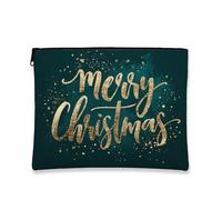 Borsa per il trucco Merry Christmas, borsa da viaggio per cosmetici da donna, organizer portatile con cerniera, borsa da toeletta stagionale per la cura della pelle, Verde acqua, 7x9 Inch, Natale