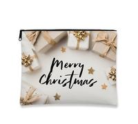 Borsa per il trucco Merry Christmas, borsa da viaggio per cosmetici da donna, piccola borsa portatile in tela con cerniera, borsa da toilette per la cura della pelle festiva, Oro, 7x9 Inch, Stelle