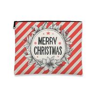 Borsa per il trucco Merry Christmas, borsa da viaggio per cosmetici vintage a righe rosse da donna, piccola borsa portatile in tela con cerniera, borsa da toilette per le vacanze, Rosso, 7x9 Inch