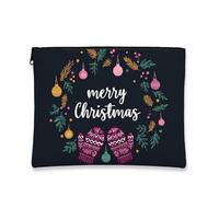 Borsa per il trucco Merry Christmas, borsetta da viaggio per cosmetici, da donna, portatile, piccola in tela con cerniera, borsa da toilette invernale per le vacanze, Navy, 7x9 Inch, Natale