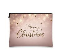 Borsa per il trucco Merry Christmas, elegante borsa da viaggio per cosmetici da donna, piccola borsa portatile in tela con cerniera, borsa da toilette per la cura della pelle delle vacanze, Pesca, 7x9