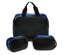 Borsa per il trucco mimetica per donne e uomini, blu mimetico traslucido, borsa da doccia, 3 pezzi, organizer da viaggio per articoli da toeletta e cosmetici, Colore, XL, Astuccio per trucchi