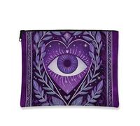 Borsa per il trucco mistica, pochette da viaggio per cosmetici psichedelica viola bohémien per donna, organizer portatile in tela con cerniera, borsa da toilette regalo per festival, 7x9 pollici