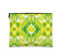 Borsa per il trucco moderna geometrica, borsa da viaggio per cosmetici con motivo a diamante verde giallo per donne, organizer portatile in tela con cerniera, borsa da toilette primaverile per la cura