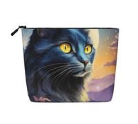 Borsa per il trucco Moon Black Cat, grande capacità da viaggio per donna, impermeabile, monostrato, in finta canapa, con cerniera, portatile, organizer per cosmetici.
