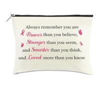Borsa per il trucco motivazionale con nastro rosa, regalo per la sensibilizzazione sul cancro e set essenziale per sopravvissuti, Stile 2, consapevolezza del cancro al seno