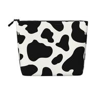 Borsa per il trucco multifunzionale a forma di mucca impermeabile di grande capacità con cerniera viaggio d'affari viaggio di lavoro borsa per il trucco multifunzionale borsa portamonete, Nero ,