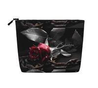 Borsa per il trucco multifunzionale in stile gotico con rose, impermeabile, grande capacità, con cerniera, per viaggi, lavoro, casa, borsa per il trucco, portamonete, Nero , Taglia unica