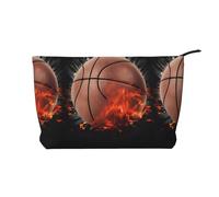 Borsa per il trucco multifunzionale in velluto a coste con chiusura a cerniera 3D da basket, 22 x 7 x 17 cm, per viaggi, campeggio, vacanze, fitness, Nero , Taglia unica