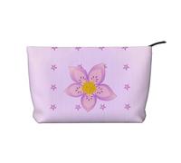 Borsa per il trucco multifunzionale in velluto a coste con chiusura a cerniera a cinque petali viola fiori 22 x 7 x 17 cm per viaggi, campeggio, vacanze, fitness, Nero , Taglia unica