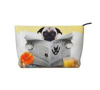 Borsa per il trucco multifunzionale in velluto a coste con chiusura a cerniera a forma di carlino 22 x 7 x 17 cm per viaggi, campeggio, vacanze, fitness, Nero , Taglia unica