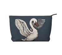 Borsa per il trucco multifunzionale in velluto a coste con chiusura a cerniera a forma di cigno bianco, 22 x 7 x 17 cm, per viaggi, campeggio, vacanze, fitness, Nero , Taglia unica