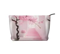 Borsa per il trucco multifunzionale in velluto a coste con chiusura a cerniera a forma di fiore di ciliegio, 22 x 7 x 17 cm, per viaggi, campeggio, vacanze, fitness, Nero , Taglia unica