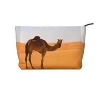 Borsa per il trucco multifunzionale in velluto a coste con chiusura a cerniera color cammello color sabbia del deserto, 22 x 7 x 17 cm, per viaggi, campeggio, vacanze, fitness, Nero , Taglia unica