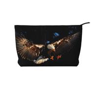 Borsa per il trucco multifunzionale in velluto a coste con chiusura a cerniera con aquila calva 3D, 22 x 7 x 17 cm, per viaggi, campeggio, vacanze, fitness, Nero , Taglia unica